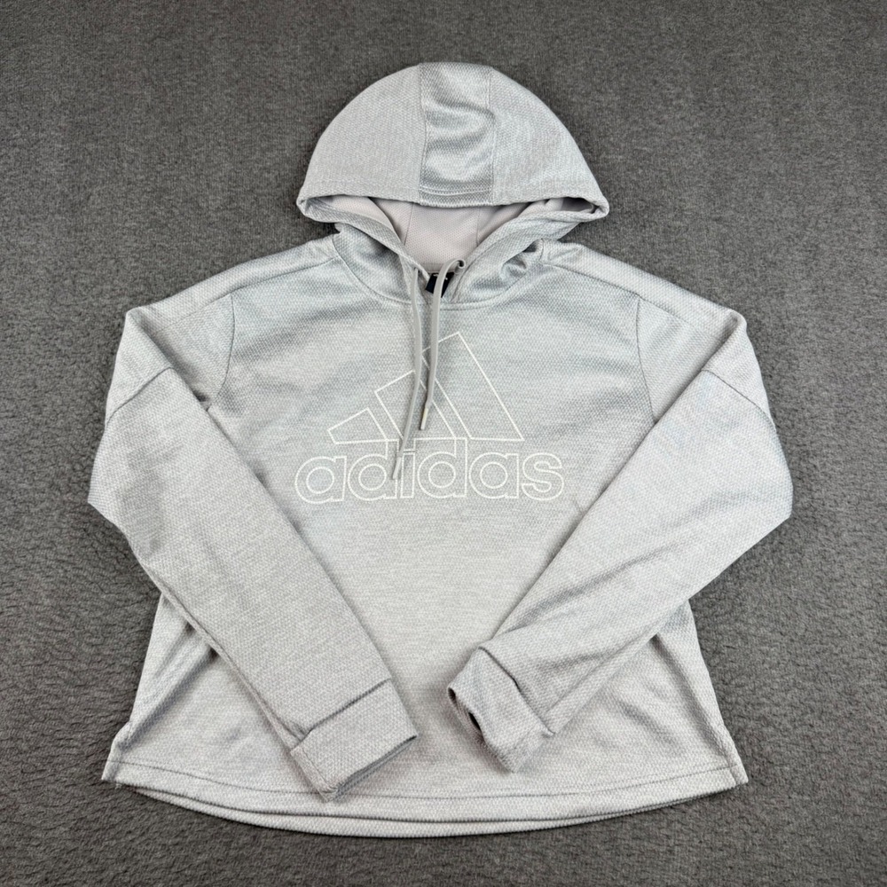 Adidas Hoodie Womens Small S Gray Badge of Sport Logo Pullover Sweatshirt